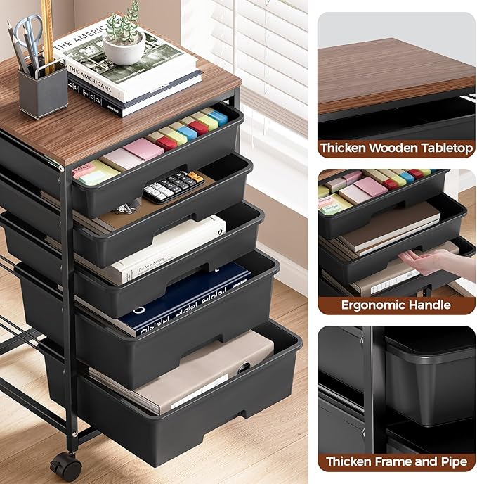 SYKIARIOL 5-Tier Rolling Utility Storage Drawer Craft Cart on Wheels - Image 8