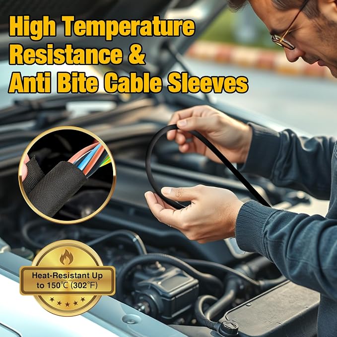 118 Inch Split Braided Sleeve Cable Management, Heat Resistant Automotive Wire - Image 2