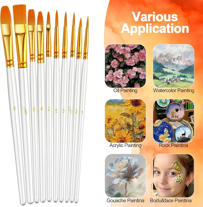 Paint Brushes Set, 5 Pack 50 Pcs Round-Pointed Tip Paintbrushes Nylon Hair - Image 2