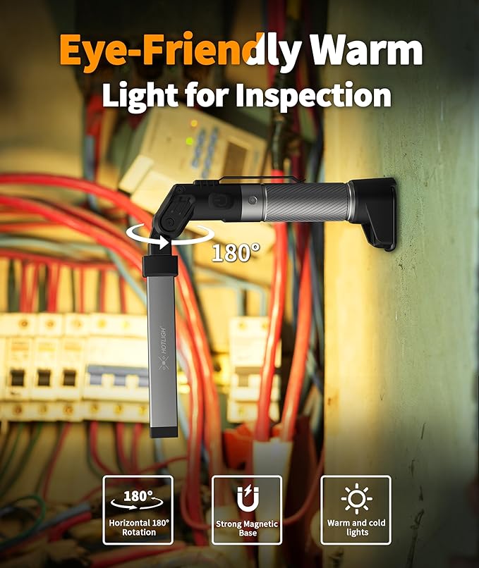 Magnetic Work Light - 800 Lumens Rechargeable Work Light with Multifunctional Foldable Design, 2200 mAh Mechanic Light, 3 Lighting Modes Magnetic Flashlight for Car Repairing/Emergency, 1 Pack