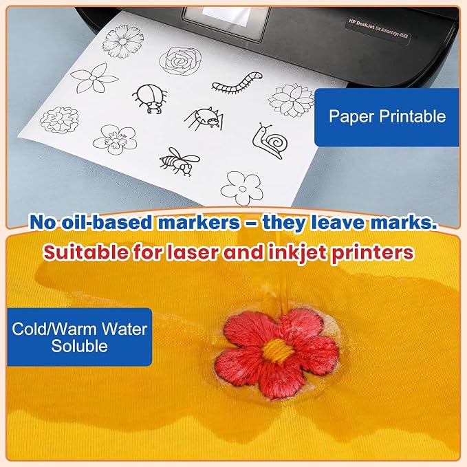 FURWEY 20PCS 8.5"x11" Wash Away Embroidery Stabilizer – Self Adhesive & - Image 4