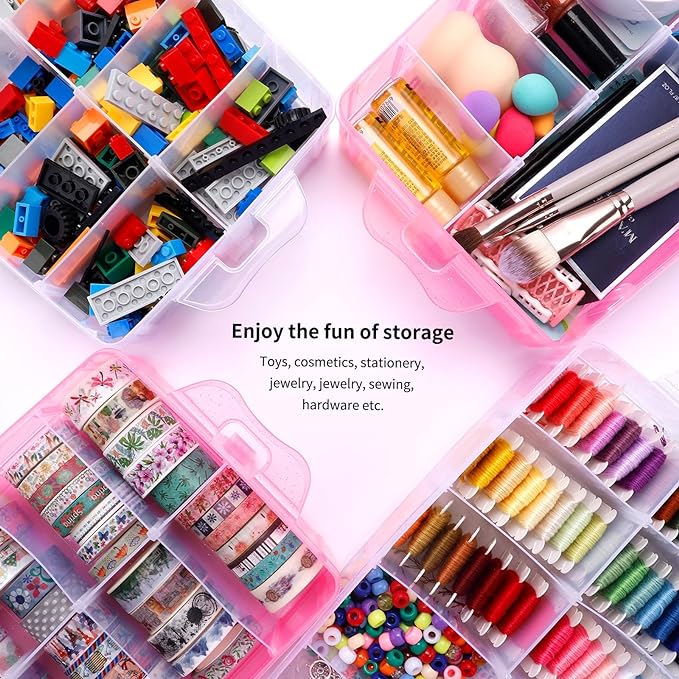 SGHUO Bead Organizers and Storage 3-Tier Pink Craft Container Stackable Box - Image 5