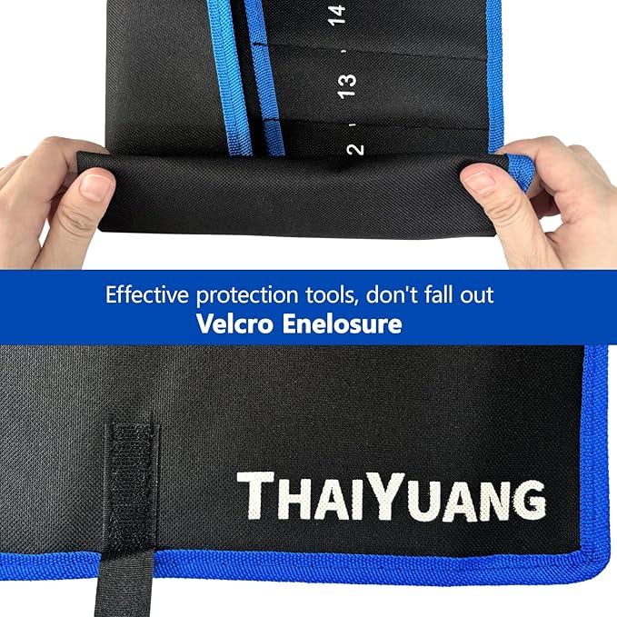 12-Pockets Metric 8-19mm Wrench Roll Up Pouch Standard Pockets Wrench Tool Bag Organizer (not including wrench)