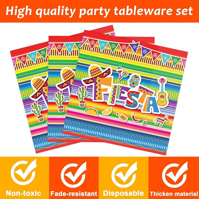 96 Pieces Fiesta Party Decorations Mexican Plates Tableware Set - Image 3