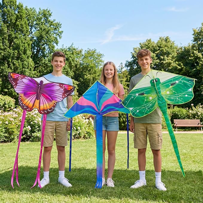 3 Pack Large Kites, Butterfly Delta Dragonfly Kites Easy to Fly | - Image 2