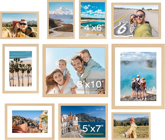 FIXSMITH 10 Pack Natural Picture Frames Collage Wall Decor by FIXSMITH