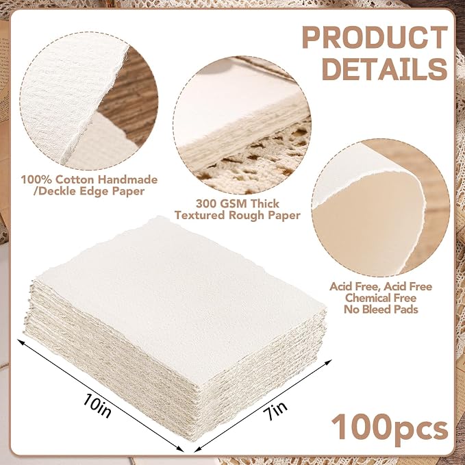 100 Sheets Watercolor Paper 7x10 inch, 300 GSM Deckled Edge Paper - Image 2