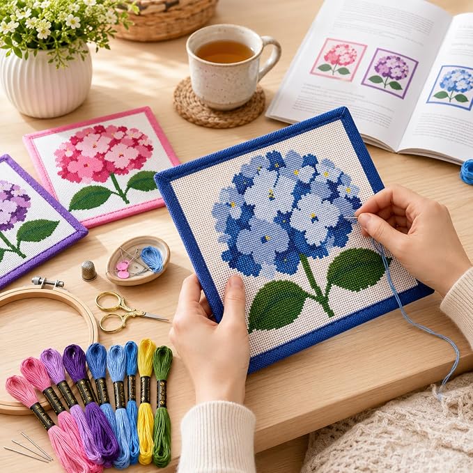 Zplontya Needlepoint Canvas Kit Include 3PCS Flower Printed Patterns Bound - Image 6