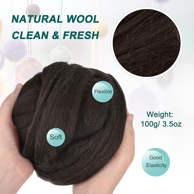 uxcell Needle Felting Wool, 3.5 Oz Nature Fibre Wool Yarn Roving - Image 2