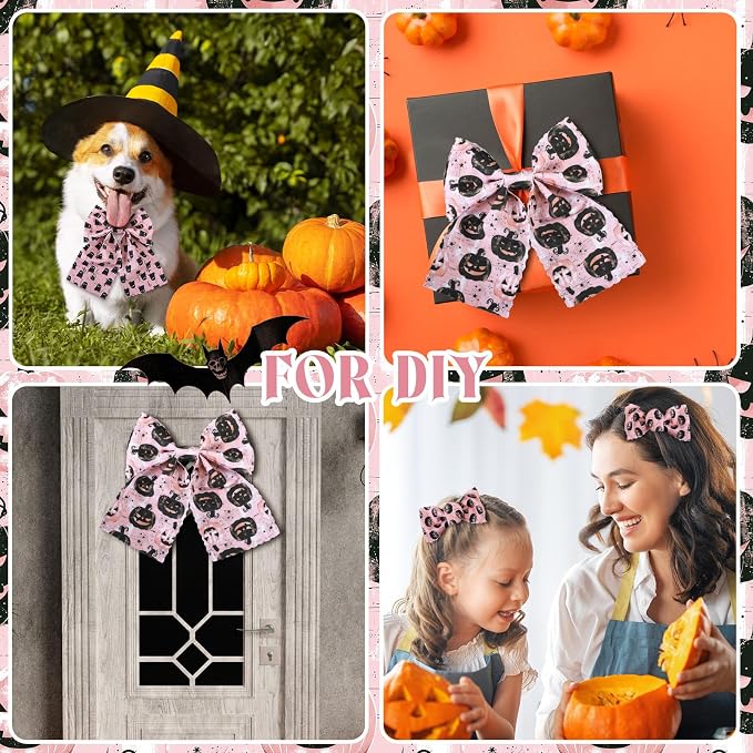 Hosuly 40 Pcs Pink Halloween Fabric Vintage Pumpkin Crow Skull Ghost Spiderweb - Image 6