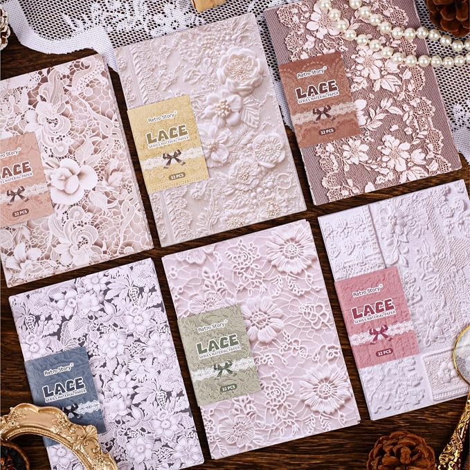 192 Sheets Vintage Romantic Lace-Themed Scrapbook Paper Kit, 4x5.5 Delicate by Unknown