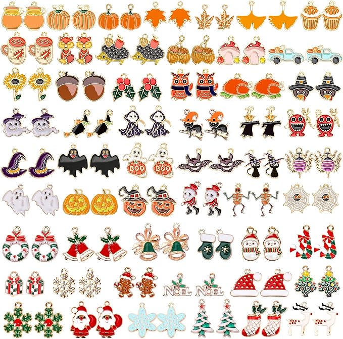 SANNIX 110Pcs/55 Pairs Holiday Charms, Fall Halloween Thanksgiving Christmas | by SANNIX