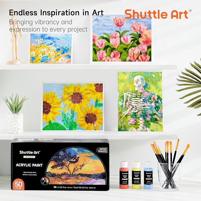 Shuttle Art Acrylic Paint, 50 Colors Acrylic Paint Set, 2oz/60ml Bottles - Image 8