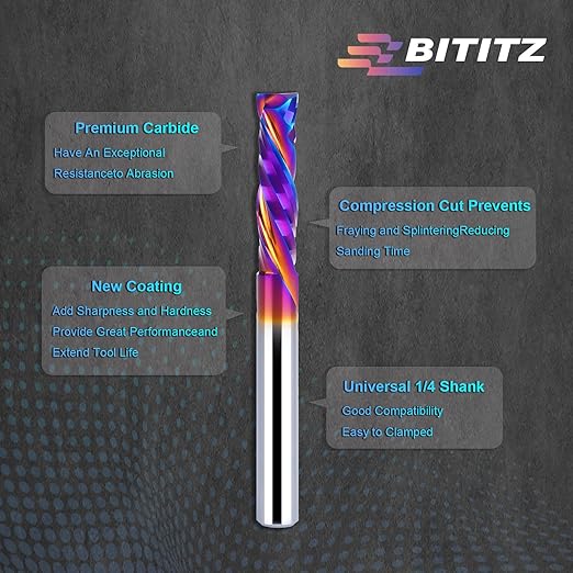 2PCS Up & Down Cut Spiral Router Bit 1/4 Inch Shank 1/4 Inch Cutting Diameter, Coating CNC Router Bits End Mill for Wood Cutting, Slot Mortise, Engraving