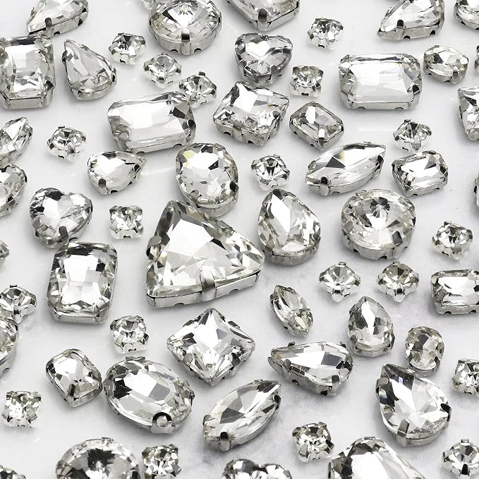 Dowarm White Sew on Rhinestones 104 PCS Mixed Shapes Glass Sew on Crystals by Dowarm