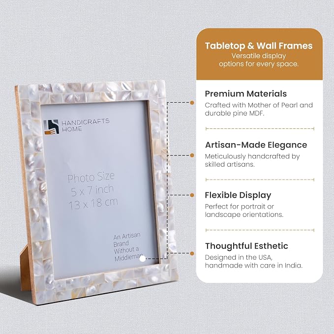 Handicrafts Home Mother of Pearl Picture Frame 5x7, Decorative Photo Frame - Image 3