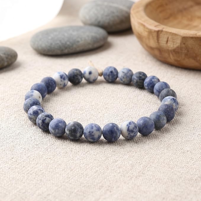 48pcs Natural Matte Blue Sodalite Gemstone Beads，8mm Frosted Round Loose Stone - Image 3