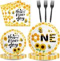Qyeahkj 100 Pcs Bee 1st Birthday Party Supplies Paper Plates and Napkins Set by Qyeahkj