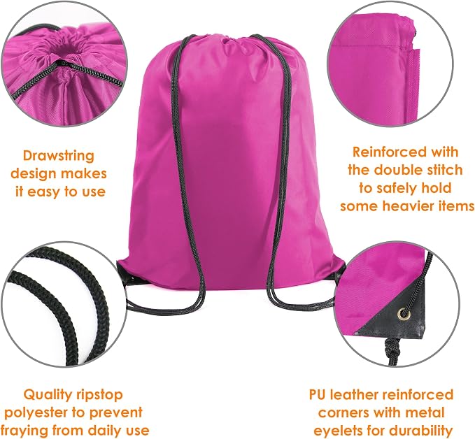 BeeGreen Black Pink Drawstring Backpack Bags Bulk 2 Pack X-Large 22.4" L x - Image 3