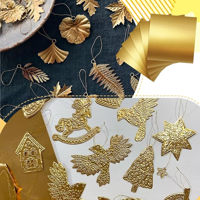 JarThenaAMCS 28Pcs Foil Paper Craft Making Kits Gold Metal Embossing Foil Sheets - Image 5