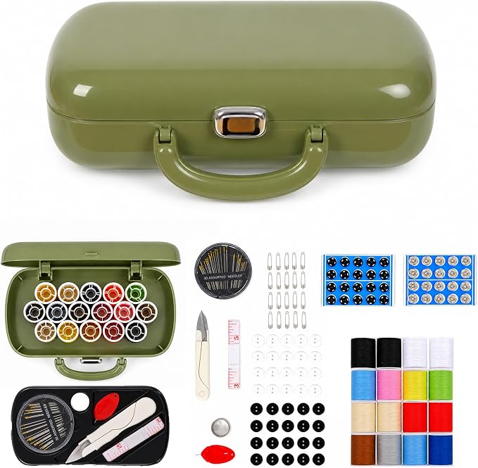 FKOG Retro Green Sewing Project Kit, 18 Multicolor Thread Spools, and by FKOG