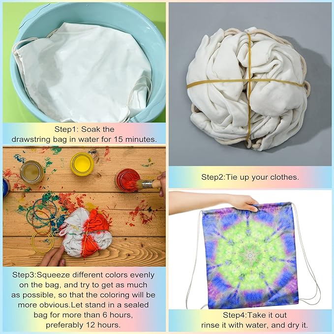 Saintrygo 400 Pcs Tie Dye Drawstring Bags Cotton Sublimation Blank Backpack - Image 3