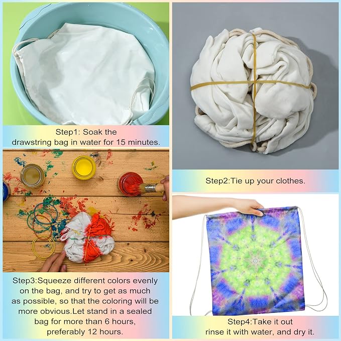 Saintrygo 300 Pcs Tie Dye Drawstring Bags Cotton Sublimation Blank Backpack - Image 6