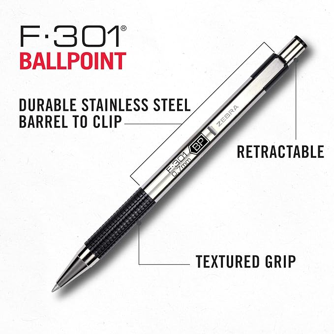Zebra Pen F-301 Ballpoint Black Ink Fine Point 0.7mm Stainless Steel - Image 4