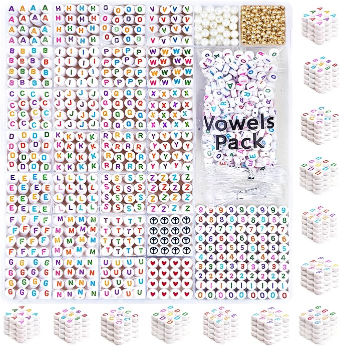 DoDoBeads 1650 Pcs Letter Beads Kit, Numbers & Spacers by DoDoBeads