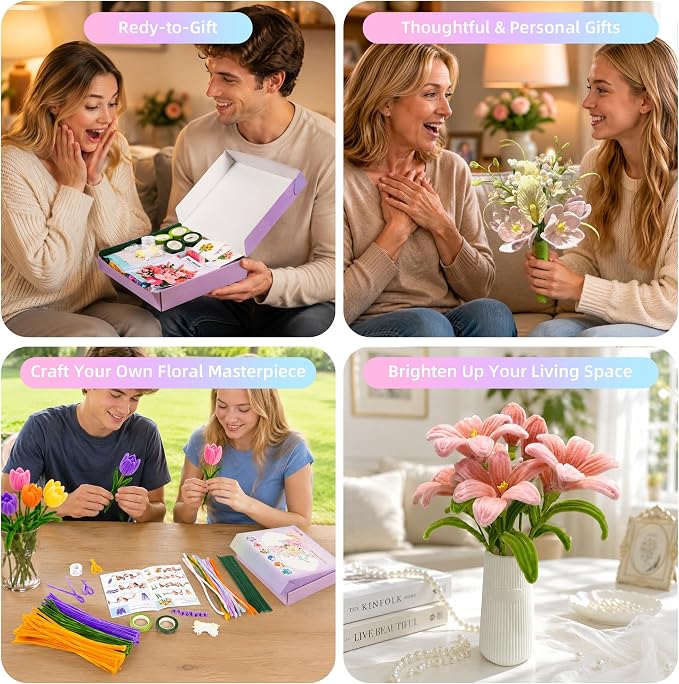 Red Thick Pipe Cleaner Flower Kit - Image 7