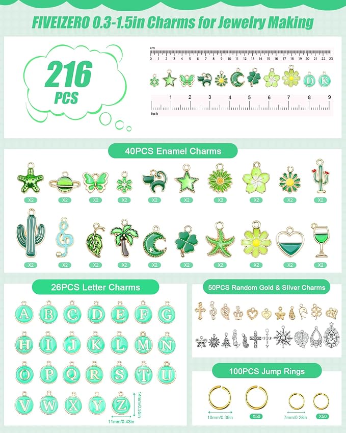 FIVEIZERO 216PCS Charms for Jewelry Making, Enamel Blacelet Charms Kit | - Image 2