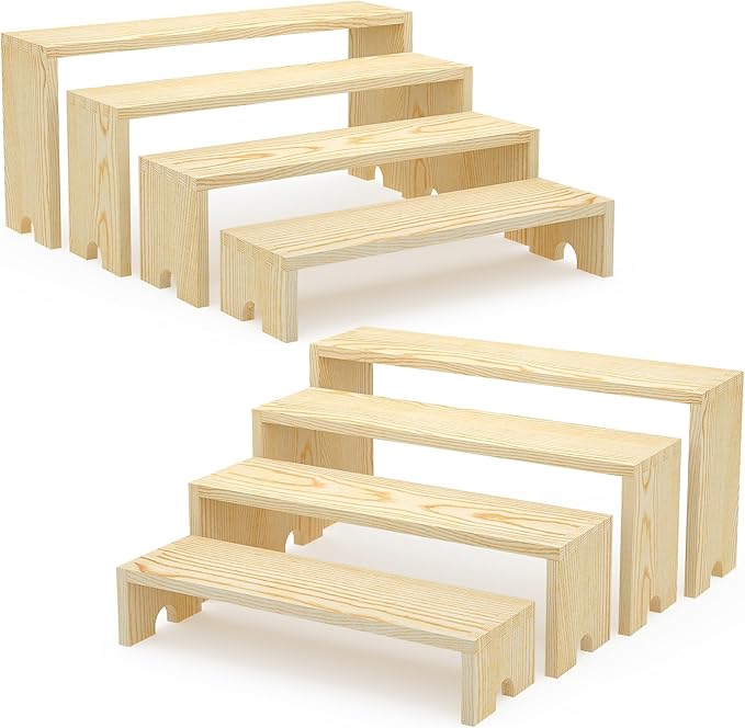 2 Set Wooden Cupcake Stand for Decor, 4 Tiered Stackable Display Risers by Nyamofly