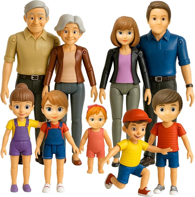 Dollhouse People, Bendable Dollhouse Family Set – 9 Poseable Figures Including by Tomleon