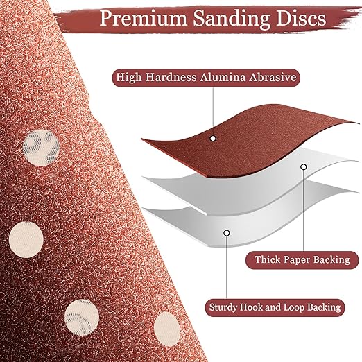 100 PCS 100 Grit 5 Inch Sanding Discs, Hook and Loop Sandpaper for Random Orbital Sander