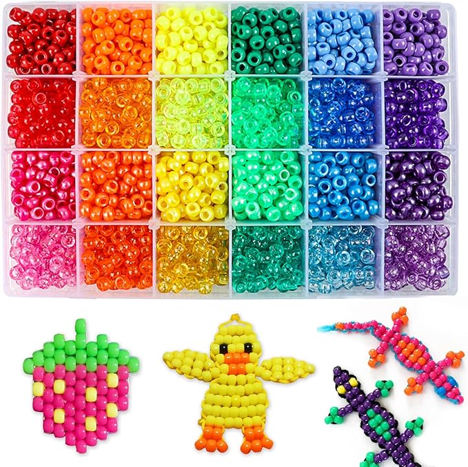 2880pcs Pony Beads for Bracelets Kandi Beads Bulk Rainbow Beads Plastic Bead by QUEFE