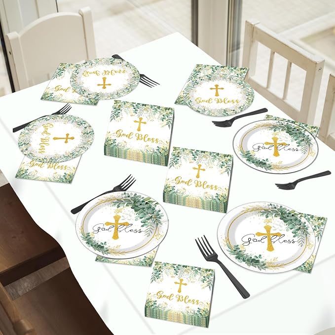 Naozinebi 200Pcs God Bless Baptism Plates Napkins First Holy Communion Party - Image 7