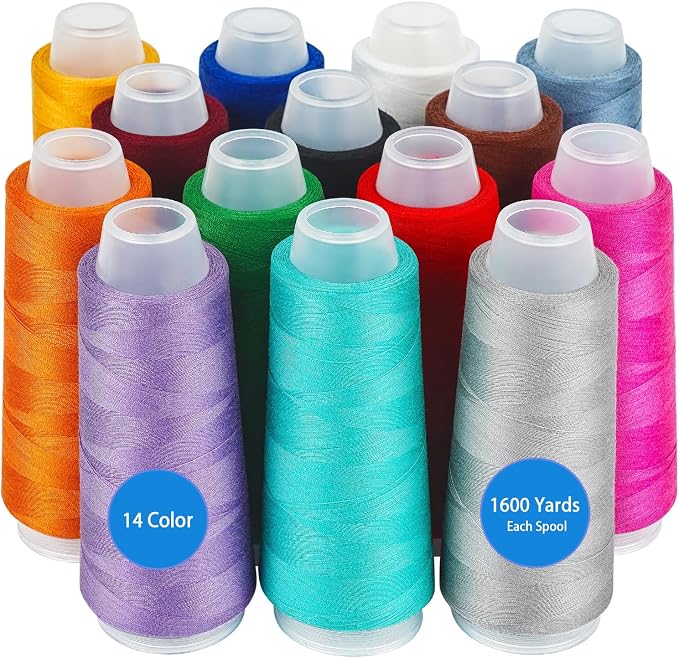 14 Pack Serger Thread Cones, 40S/2-1600 Yards Overlock Sewing Thread by AOFITOA
