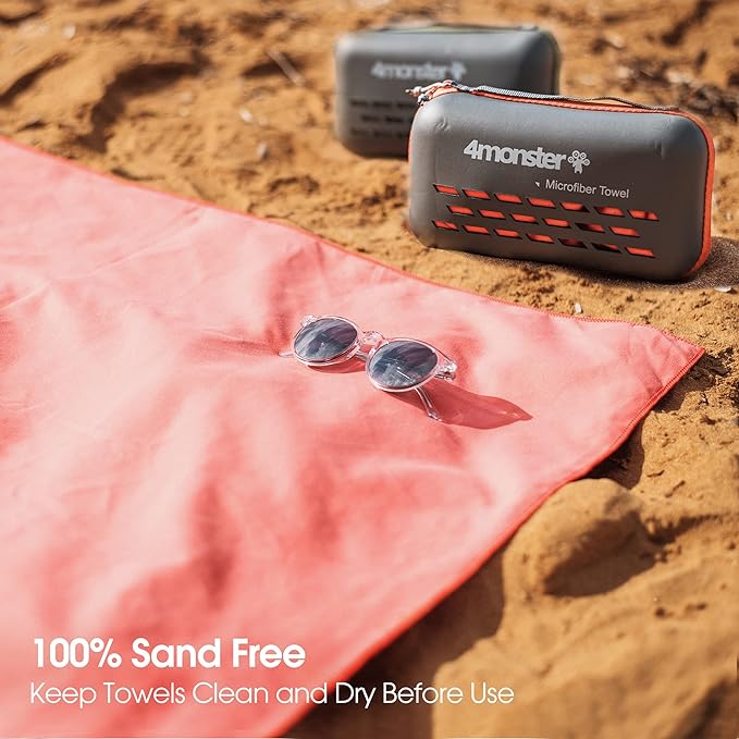 4Monster Camping Towel Super Absorbent, Quick Dry Microfiber Travel Towel, Light Weight Ultra Soft Compact Gym Towel for Hiking Swimming Beach Yoga Travel Sports Backpack