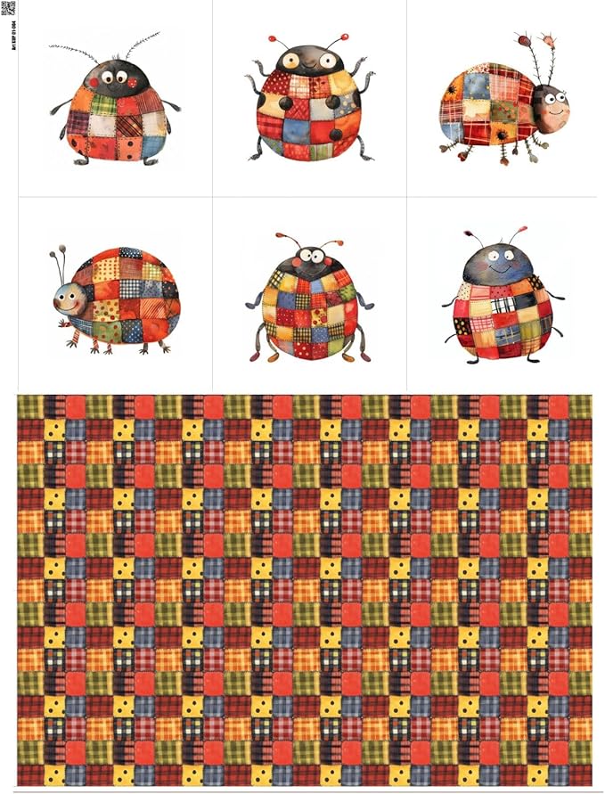 Patchwork Ladybug Cotton Fabric Panel – 6 Designs + Bonus Sheet 29.5×19.6 inch by FabricsTown