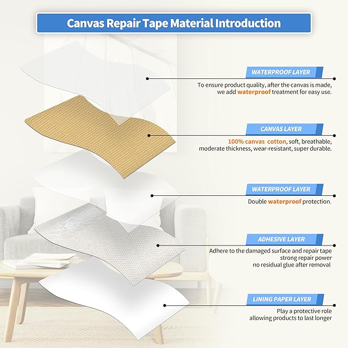 KING MOUNTAIN Canvas Repair Tape,Outdoor Gear Patch, 12×60 Inches,Waterproof,Self-Adhesive for Repairing Boat Covers,Sun Shades,Sofas,Tents,Lounge Chairs,Awnings (Beige-1)