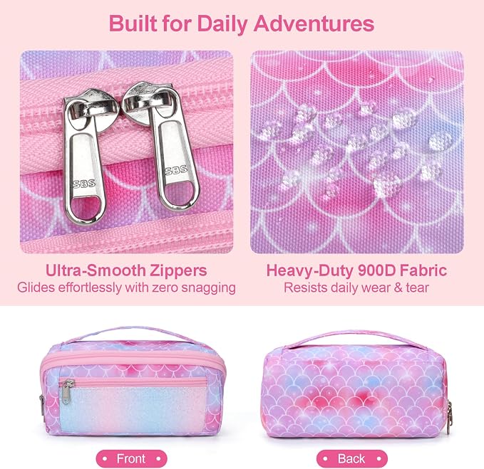 Pencil Case for Girls, Durable Kids Pencil Pouch for School, Wide Opening Soft - Image 6