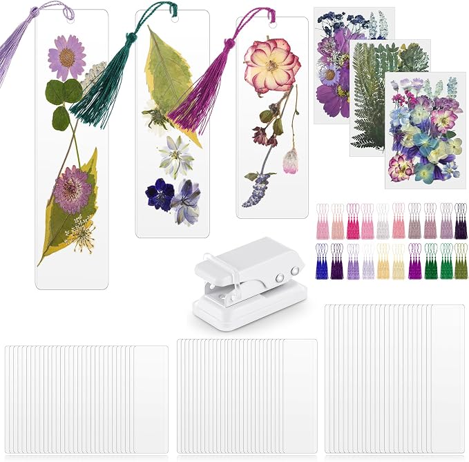 Fuyoooo 176 Pcs Pressed Flowers Bookmark Making Kit, DIY Bookmark Laminating by Liraitoya