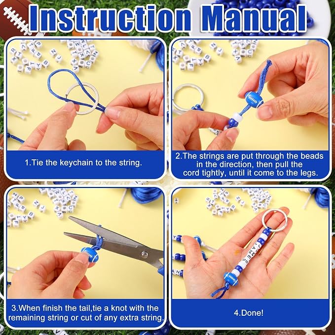 Landical 564 Pcs Football Keychain Making Kit DIY Blue Football Bead Key Chain - Image 2