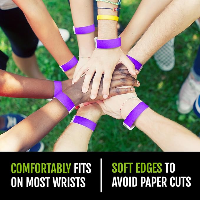600 WristCo Purple Tyvek Wristbands for Events - Comfortable Tear Resistant Paper Bracelets ID Wrist Bands for Concerts Festivals Admission Party Identification