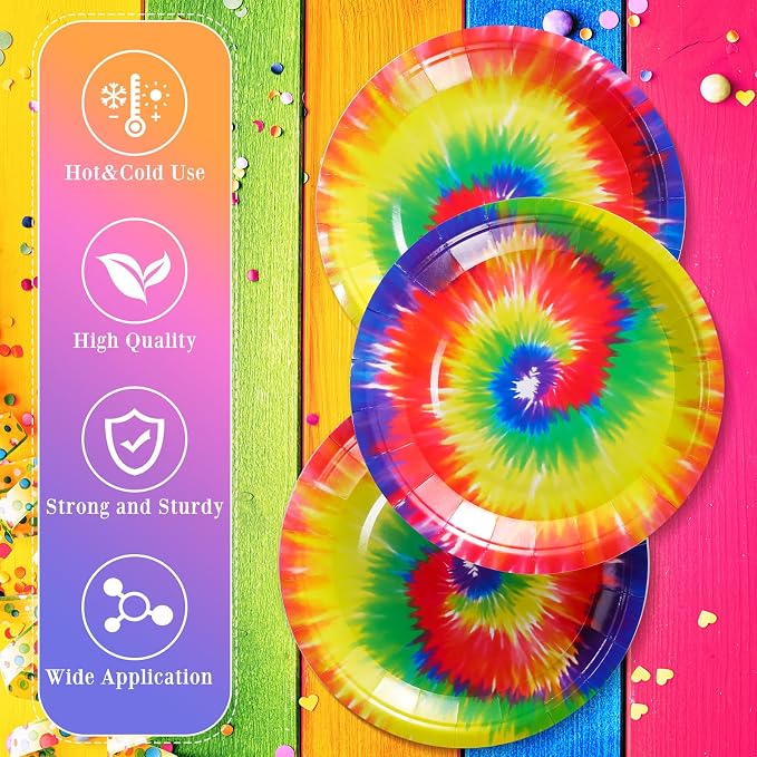 Domensi 100 Pack Tie Dye Paper Plates 7 Inch Rainbow Disposable Dessert Plates - Image 4