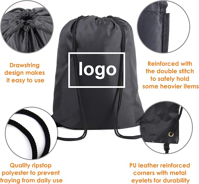 BeeGreen Black Drawstring Backpack Bags Bulk 10 Pack Cinch Sackpack X-Large - Image 3
