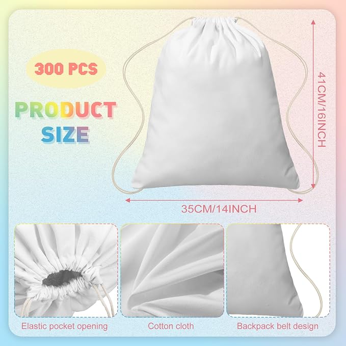 Saintrygo 300 Pcs Tie Dye Drawstring Bags Cotton Sublimation Blank Backpack - Image 2