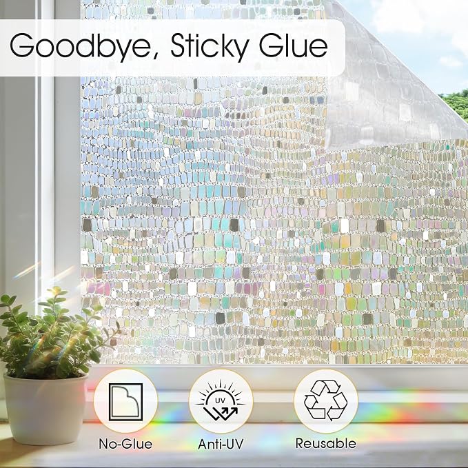 Windimiley Window Privacy Film 3D Rainbow Static Clings Bathroom Stained Glass - Image 5