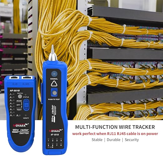 NOYAFA Network Cable Tester, RJ11 RJ45 Network Tester for Telephone, Ethernet, Video, Tone Generator, Metal, Ethernet Cable Tester Cable Toner with Earphone Flashlight