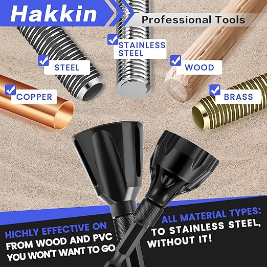 2PCS Burr Removal Tool for Metal, Hakkin Deburring External Chamfer Tool with Tungsten Carbide Blade, Bolt Deburring Tool for 1/8" to 1" (3-25mm), Bolt Thread Repair Tool Chamfer Bit with Hex Shank